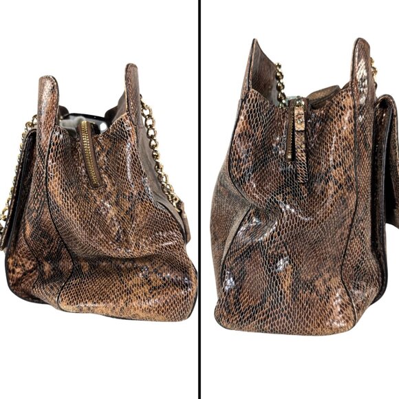 Kate Spade Brown Snakeskin Leather Kensington Denee Chain Strap Turn Lock Tote - Picture 4 of 10